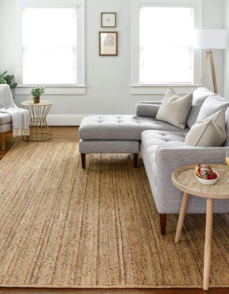 Large rectangular jute rug providing warm